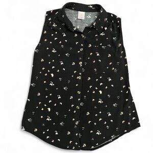 Black Sleeveless Blouse with Colorful Butterfly Print
